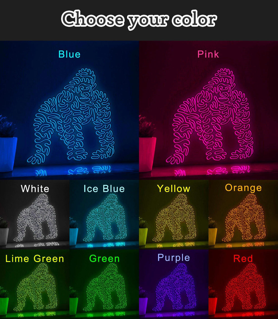 Gorilla One Line EL Wire Neon Sign - Shaggy Jungle Wall Art - myneonup