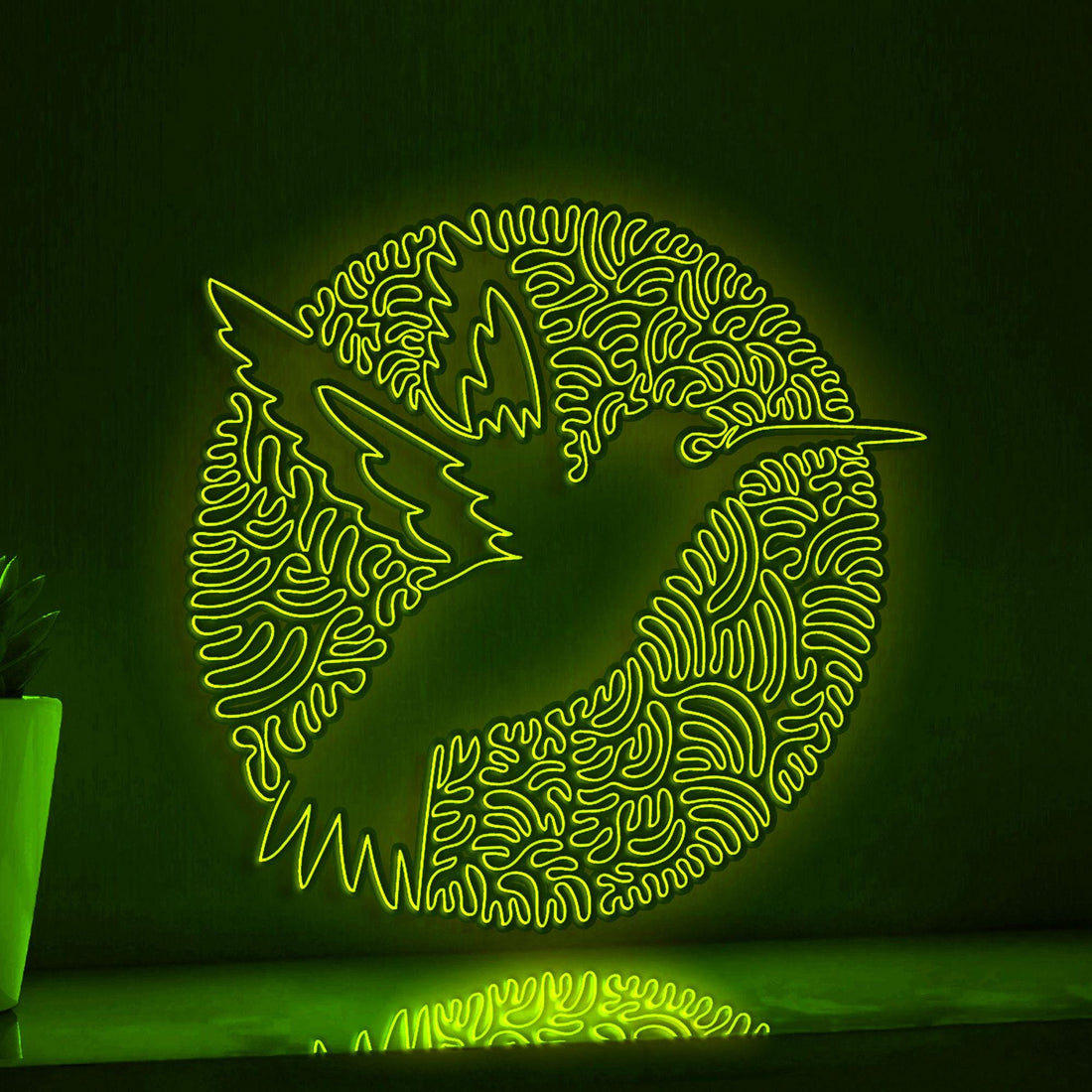 Hummingbird One Line Art EL Wire Neon Sign - Circle Floral Bird Wall Decor - myneonup