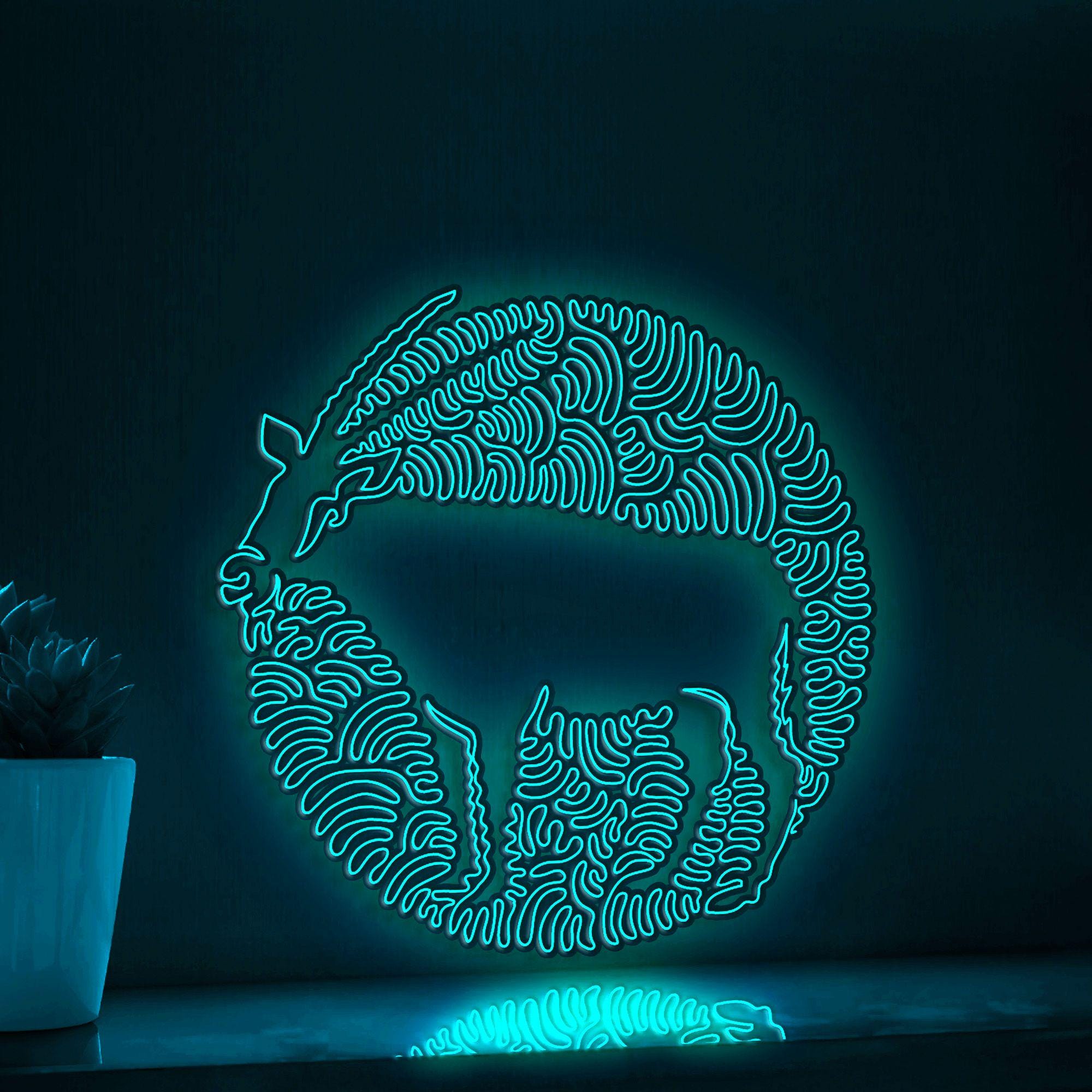 Oryx One Line Art EL Wire Neon Sign - Desert Antelope Circle Wall Decor - myneonup