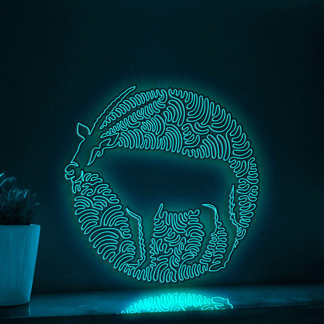 Oryx One Line Art EL Wire Neon Sign - Desert Antelope Circle Wall Decor - myneonup