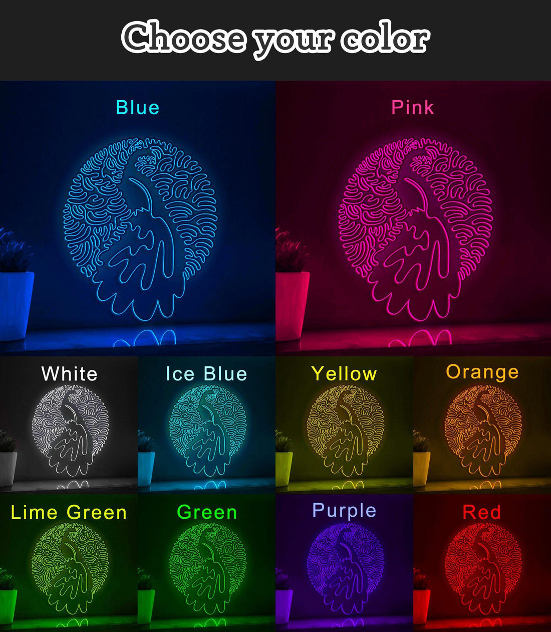 Adorable Big Peacock Tail EL Neon Art for Wall Decor - myneonup