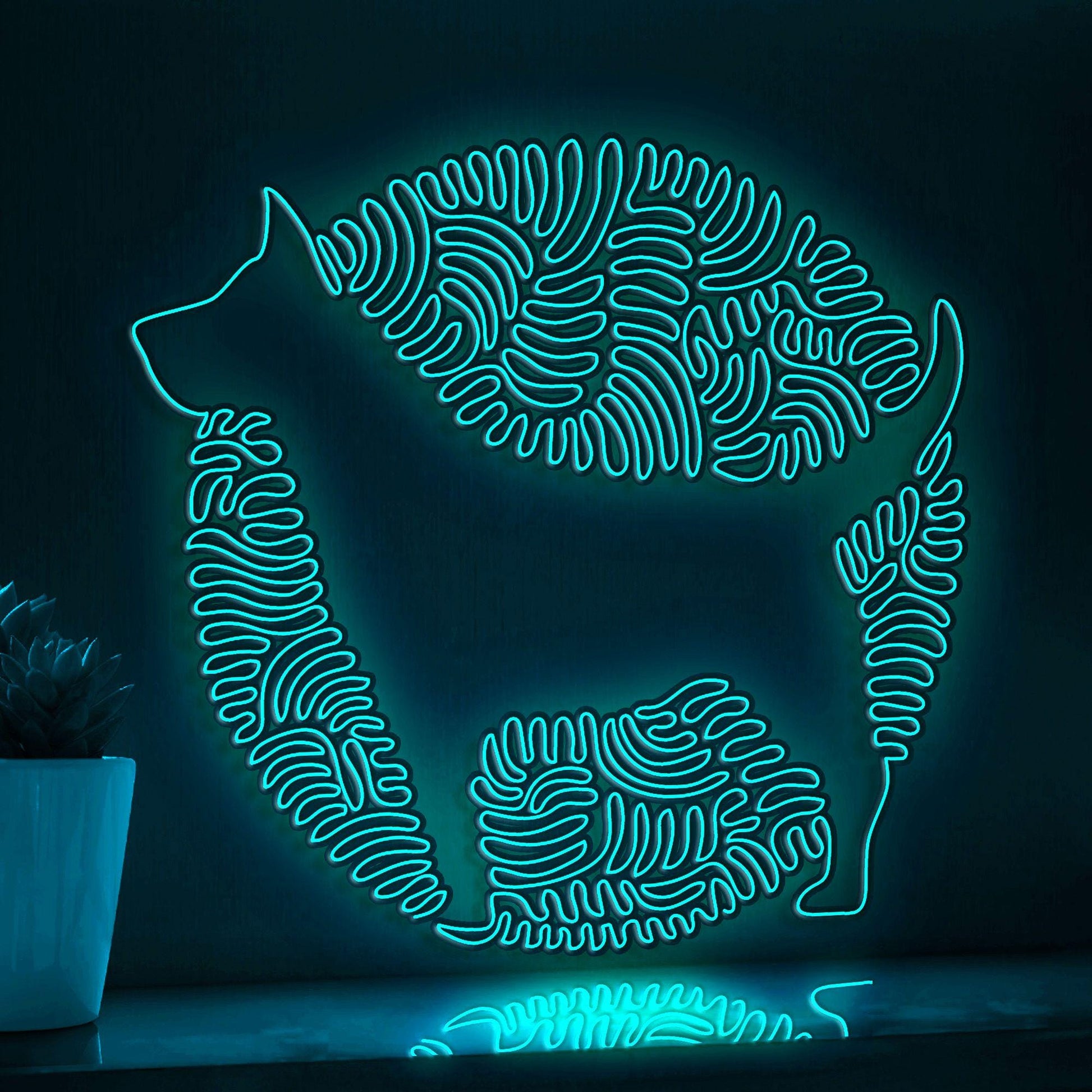 Dog One Line Art EL Wire Neon Sign - Funny Pet Circle Wall Decor - myneonup