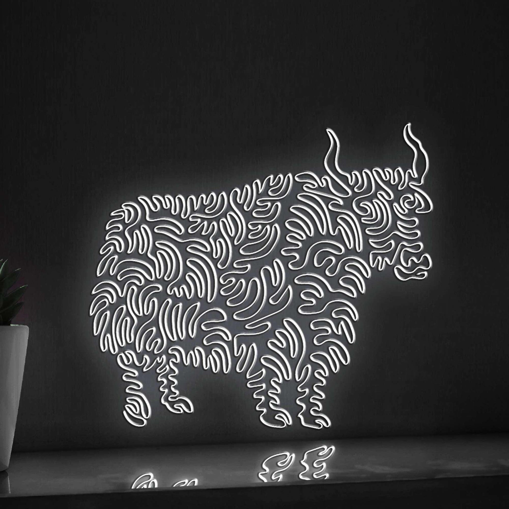 Yak One Line Art EL Wire Neon Sign - Long-Haired Animal Wall Decor - myneonup