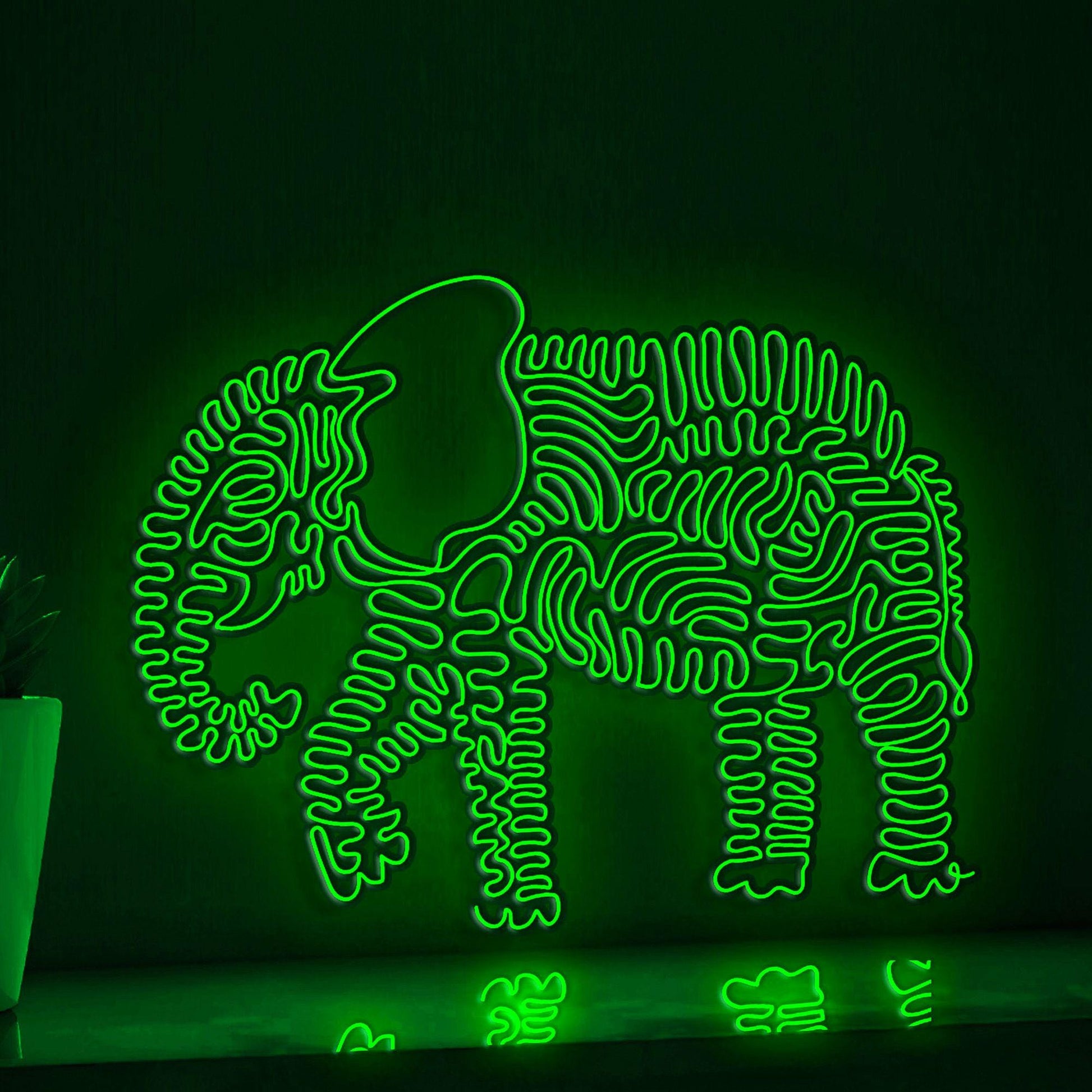 Elephant One Line Art EL Wire Neon Sign - African Animal Wall Decor - myneonup