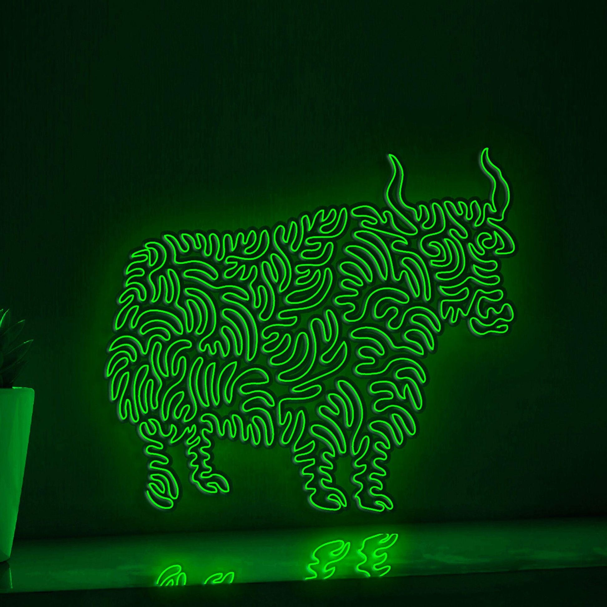 Yak One Line Art EL Wire Neon Sign - Long-Haired Animal Wall Decor - myneonup