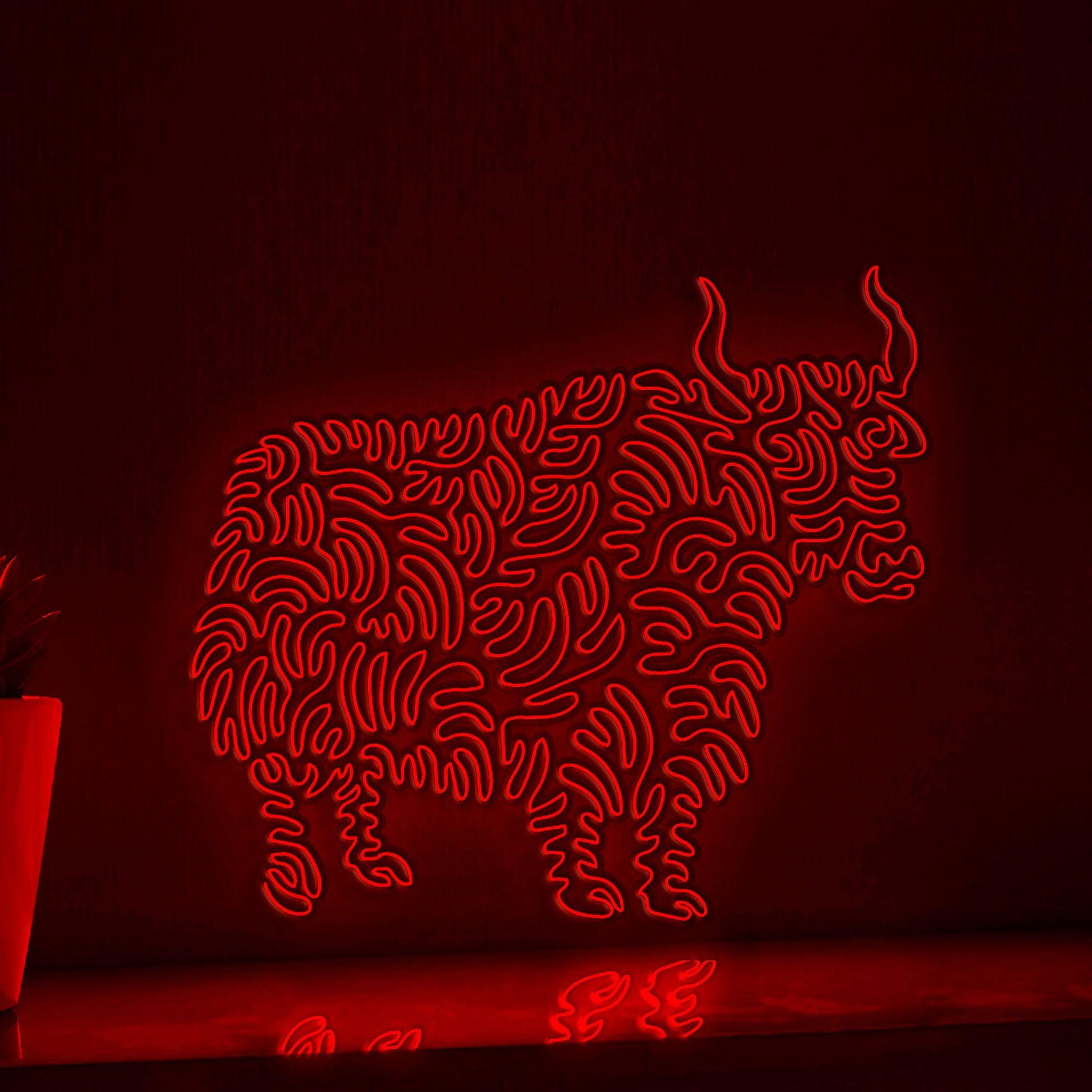 Yak One Line Art EL Wire Neon Sign - Long-Haired Animal Wall Decor - myneonup