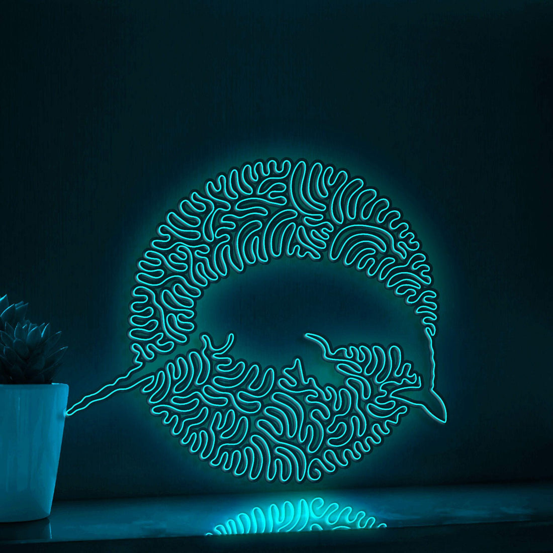 Narwhal One Line EL Neon - Horned Arctic Whale Art - myneonup