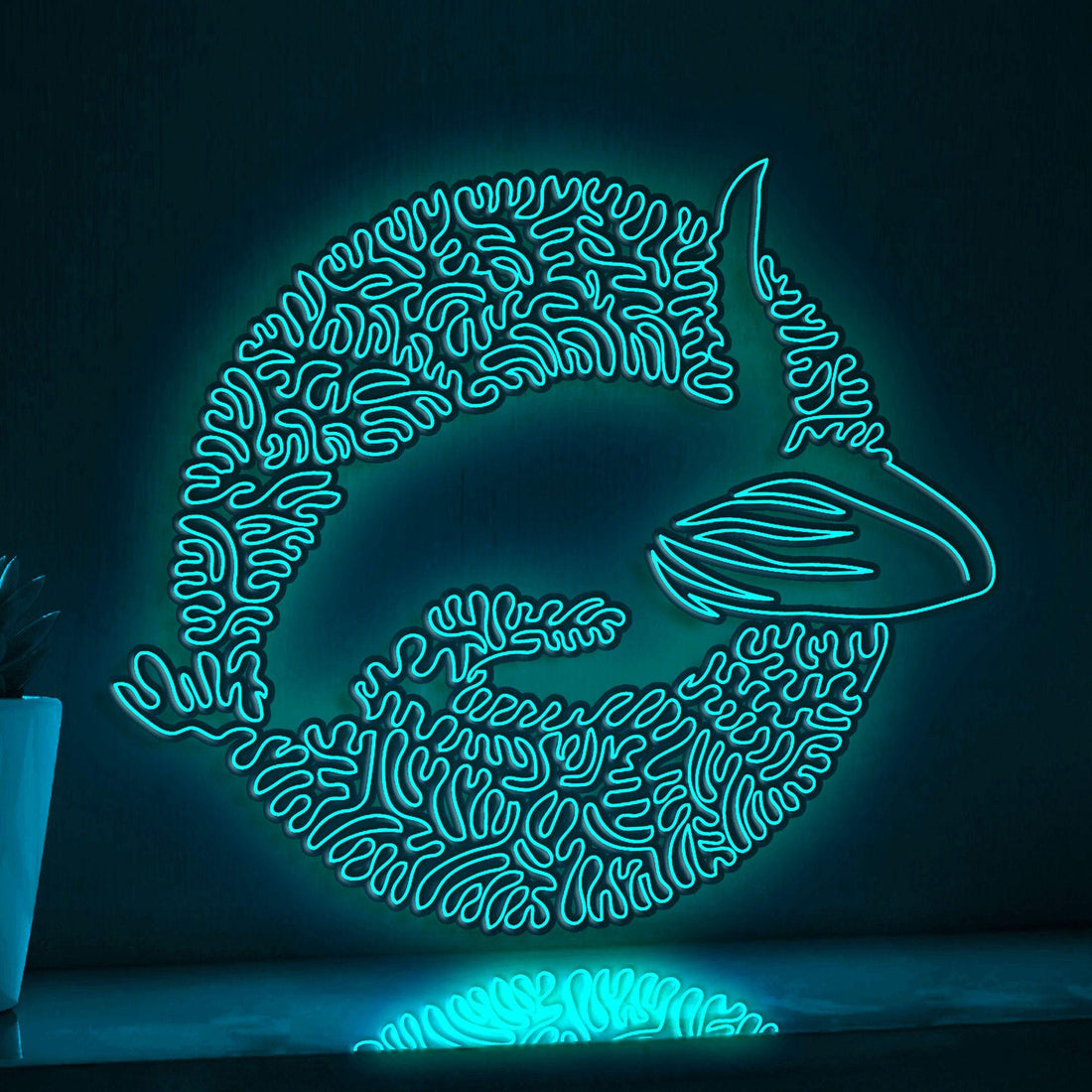Whale One Line Art EL Wire Neon Sign - Ocean Circle Wall Decor - myneonup