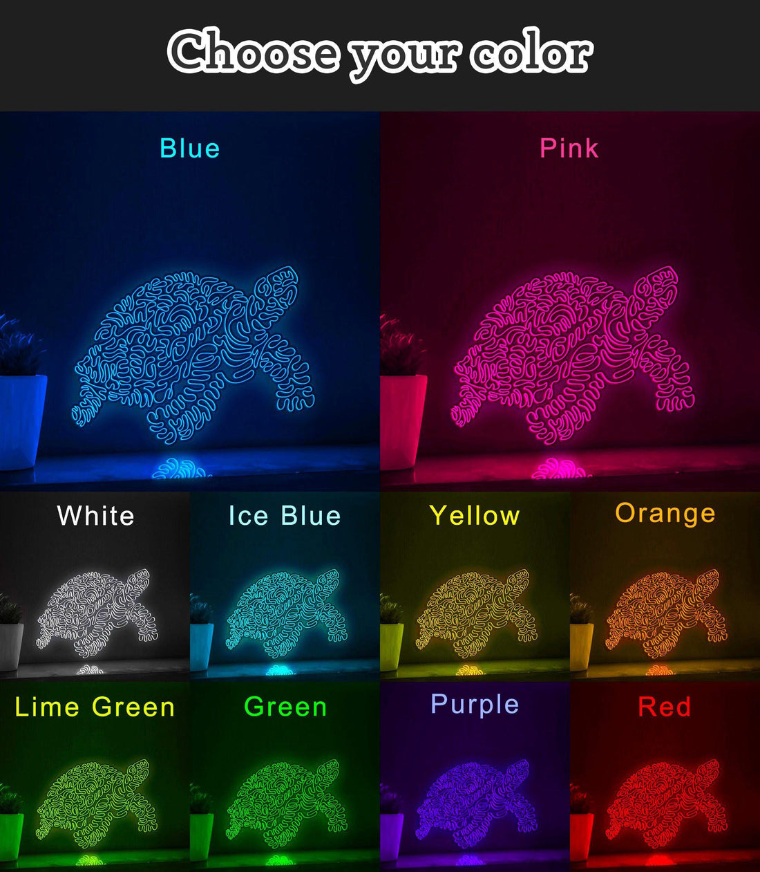 Tortoise One Line Neon Sign - Rounded Shell Wall Art Decor - myneonup