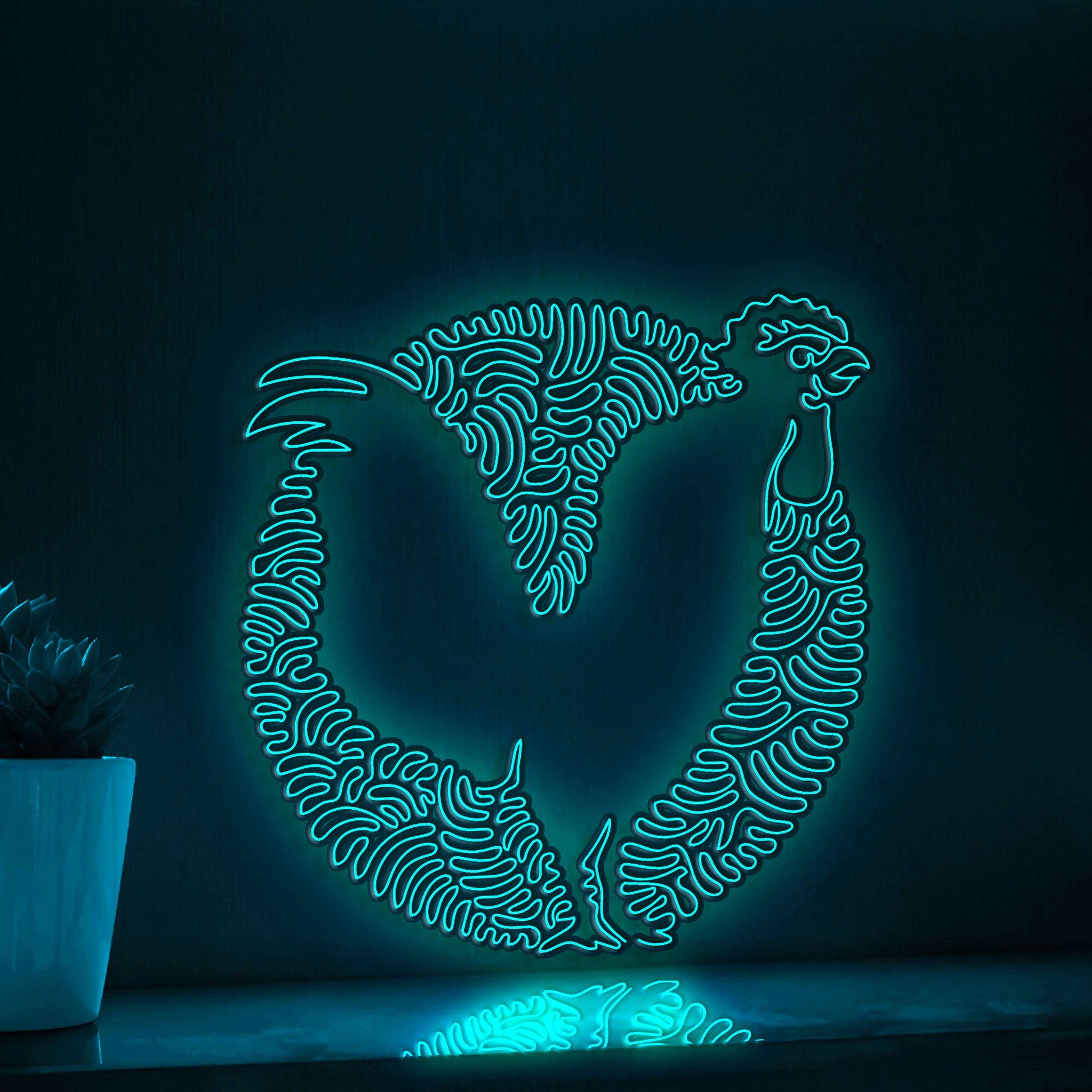 Rooster One Line Art EL Wire Neon Sign 2 - Farm Bird Boho Wall Decor - myneonup