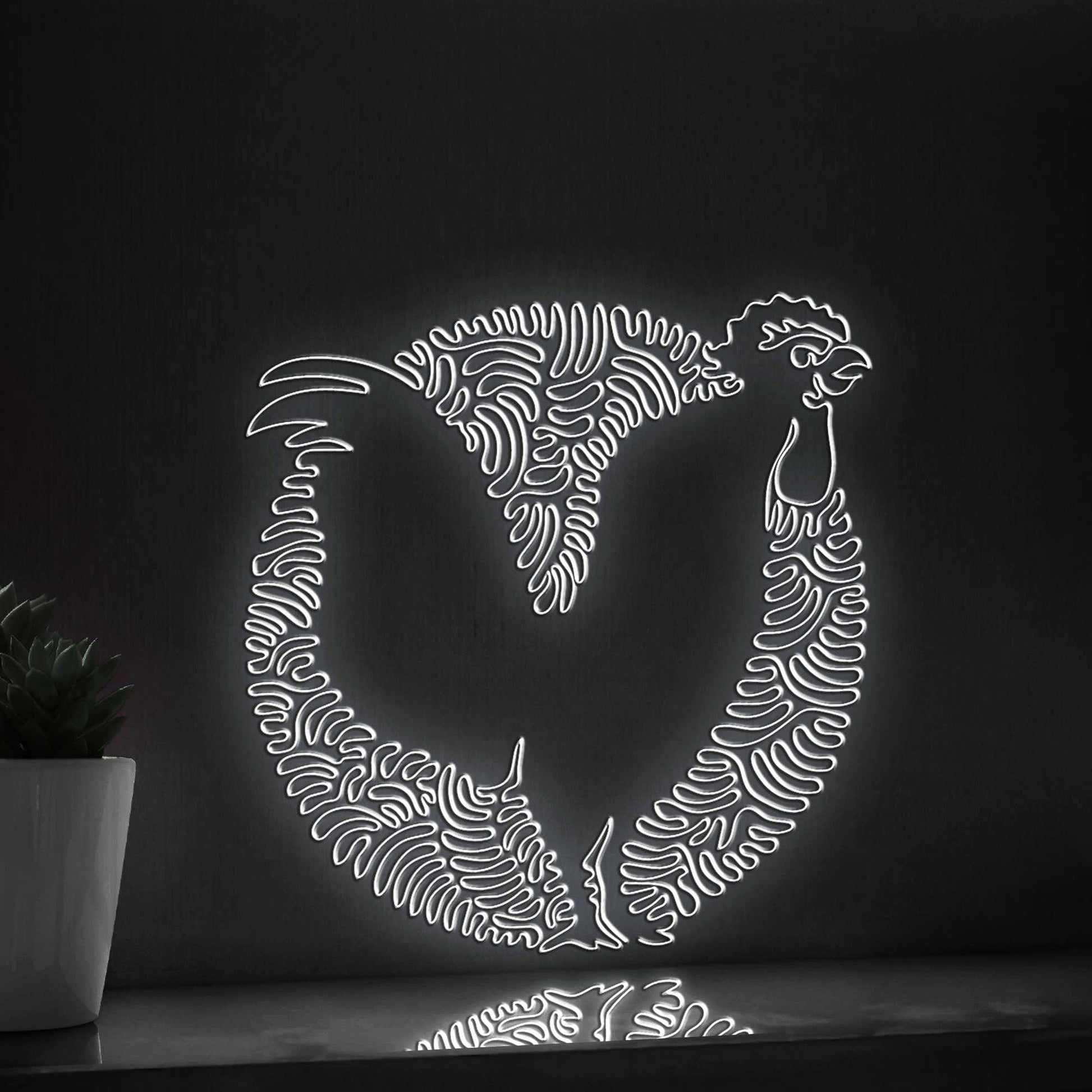 Rooster One Line Art EL Wire Neon Sign 2 - Farm Bird Boho Wall Decor - myneonup