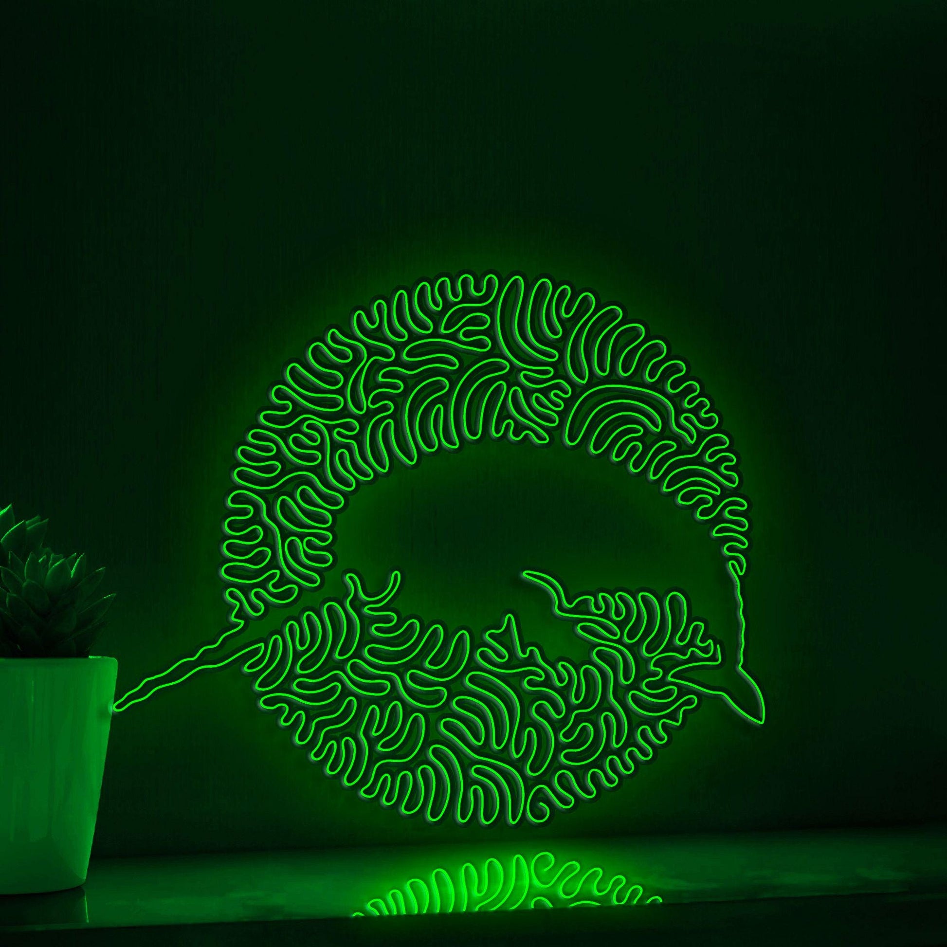 Narwhal One Line EL Neon - Horned Arctic Whale Art - myneonup