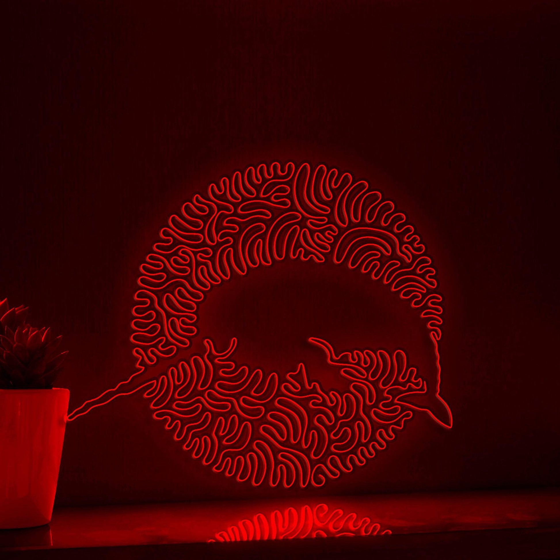 Narwhal One Line EL Neon - Horned Arctic Whale Art - myneonup