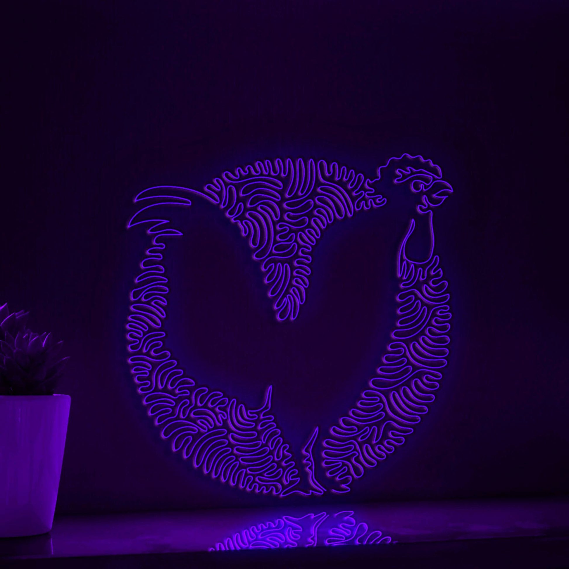Rooster One Line Art EL Wire Neon Sign 2 - Farm Bird Boho Wall Decor - myneonup