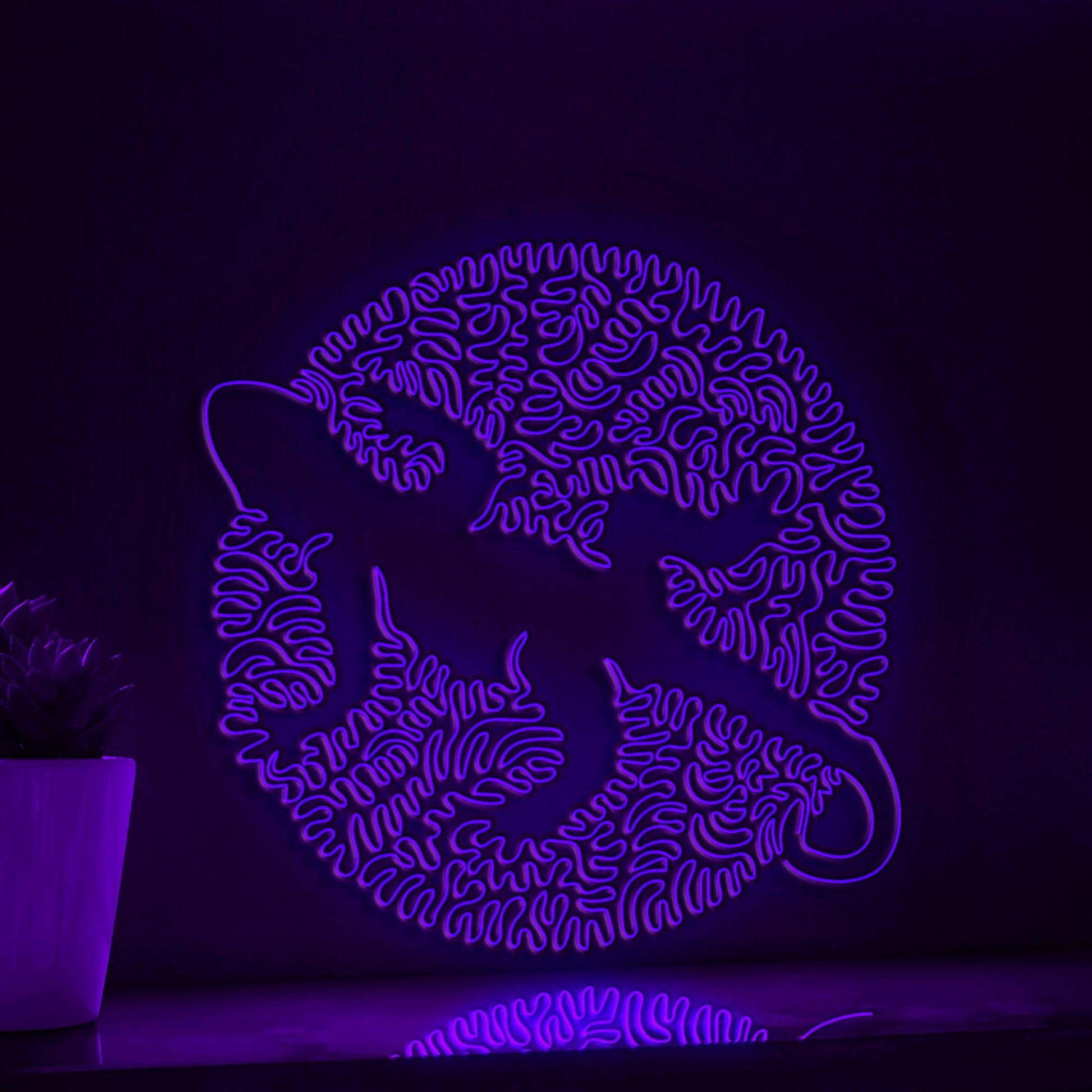 Lizard One Line Art EL Wire Neon Sign - Circle Abstract Reptile Wall Decor - myneonup