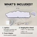 LED lightbox package with dimmer cable, power adapter, hanging kit, and desk stand
