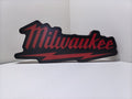 Unlit front details standing of Milwaukee Play Button LED Light Box in 50cm, perfect for garage and man cave decor