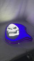 Product video showcase of Skeletor 3D LED Sign, demonstrating unlit and illuminated lighting effects with a 360-degree rotating view, unique wall art for desk and room decor.