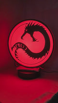 Product video showcase of Battletech House Kurita 3D LED Sign, demonstrating unlit and illuminated lighting effects with a 360-degree rotating view, cool game room and bedroom decor.