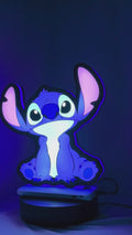 Product video showcase of Disney Stitch 3D LED Sign, demonstrating unlit and illuminated lighting effects with a 360-degree rotating view, great for home theater and media room decor.