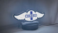 Product video showcase of Morgan Motors 3D LED Sign, demonstrating unlit and illuminated lighting effects with a 360-degree rotating view, unique wall art for desk and room decor.