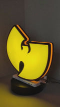 Product video showcase of Wu Tang 3D LED Sign, demonstrating unlit and illuminated lighting effects with a 360-degree rotating view, unique wall art for desk and room decor.