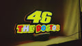 Product video showcase of 46 The Doctor 3D LED Sign, demonstrating unlit and illuminated lighting effects with a 360-degree rotating view, perfect for garage and man cave decor.