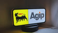 Product video showcase of Agip Six Legged Dog 3D LED Sign, demonstrating unlit and illuminated lighting effects with a 360-degree rotating view, unique wall art for desk and room decor.